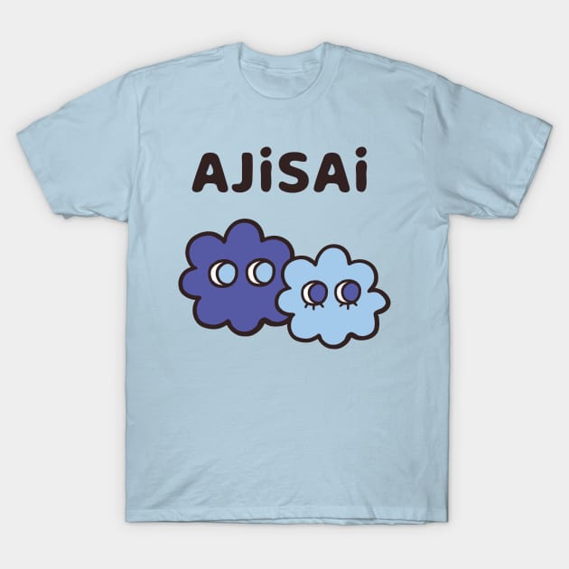 AJISAI - Cryptic Nihongo - Cartoon Hydrangea with Japanese T-Shirt by zueniverse